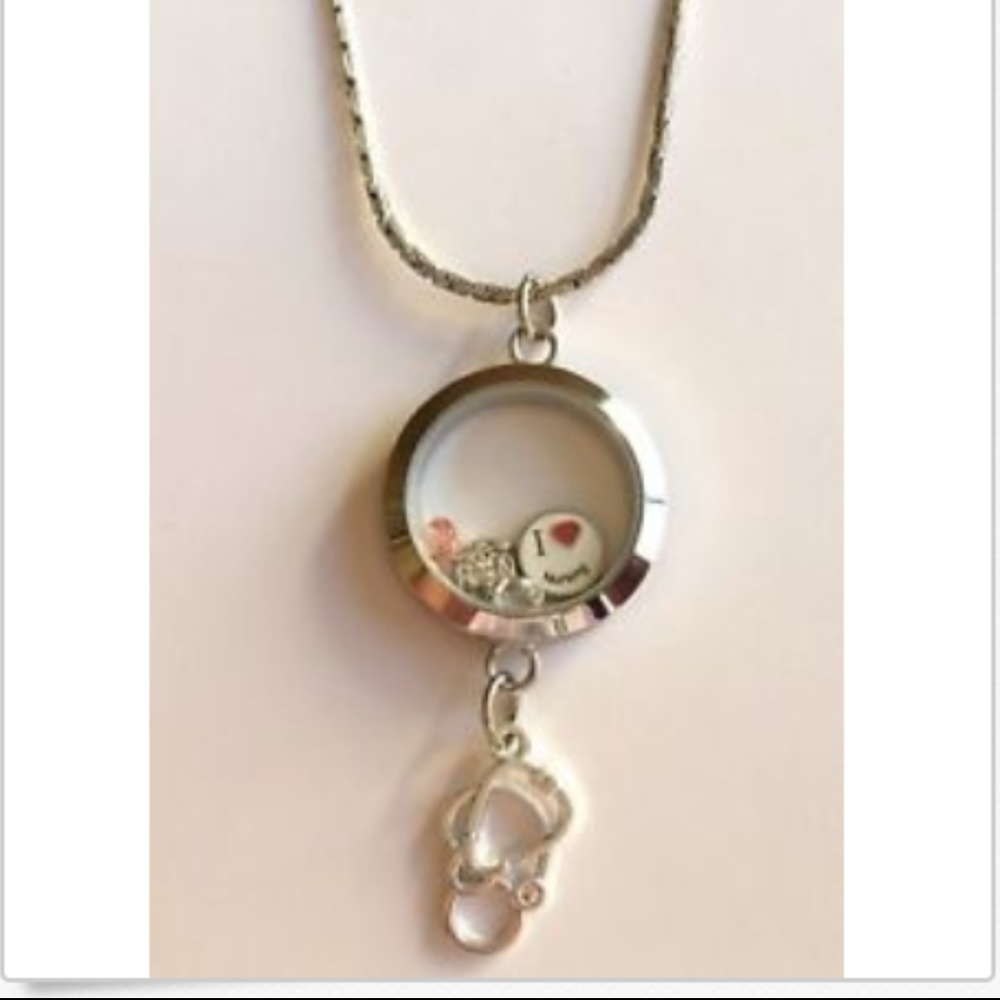 I Love Nursing RN Necklace Memory Locket Caduceus Stethoscope Nurse Graduation